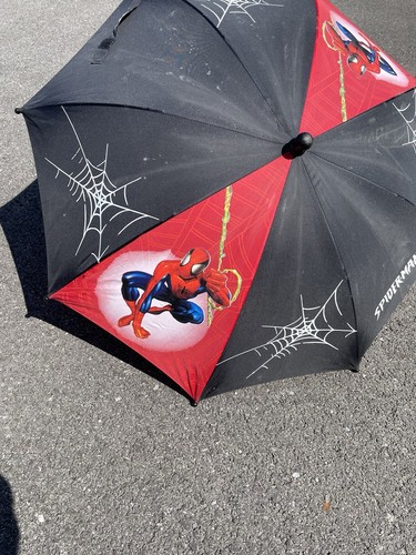 Vintage Y2K Spiderman Kids Umbrella Rare 2003 Black & Red Cartoon - Picture 2 of 9