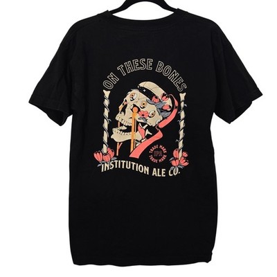 Institution Ale Co On These Bones IPA Beer Pocket T-Shirt Mens M Skull Black