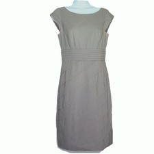 Adrianna PAPELL Sheath Dress Khaki Stretch Career Knee Length Cap Sleeves EUC 4
