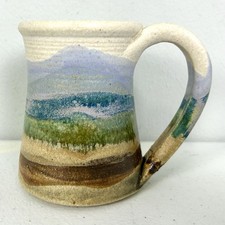Studio Art Pottery Green & Blue Earth Tones Glazed Handcrafted Coffee Cup Mug