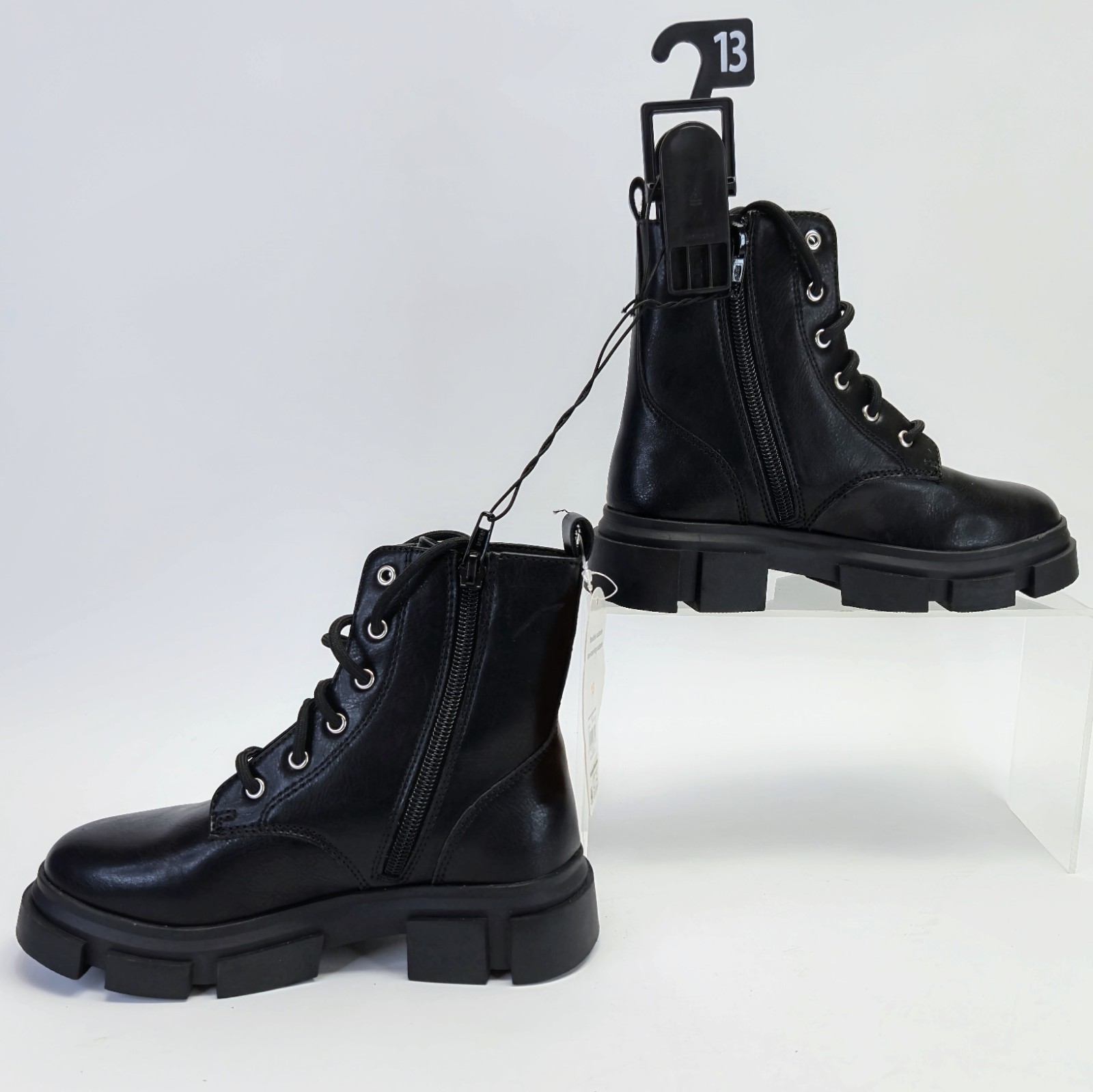 SAOLA Stivali da combattimento Wonder Nation Big Girls neri con cerniera e lacci suola a strappo taglia 13