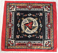 Vtg Wamcraft Bandana USA Southwest Aztec Native American Tribal Print Eagle Red