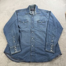 Wrangler Denim Pearl Snap Shirt Mens XL Blue Up Western Med Wash Work Wear