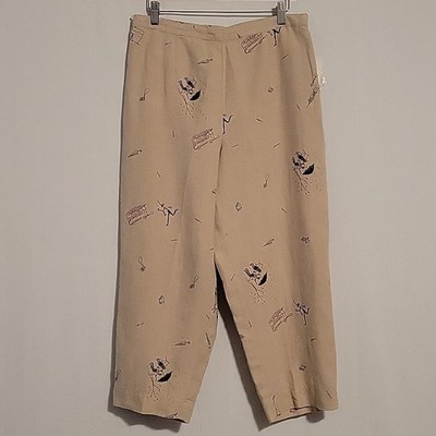 Rafaella Linen Novelty London Print Pants sz 12 tan cropped artsy lagenlook New
