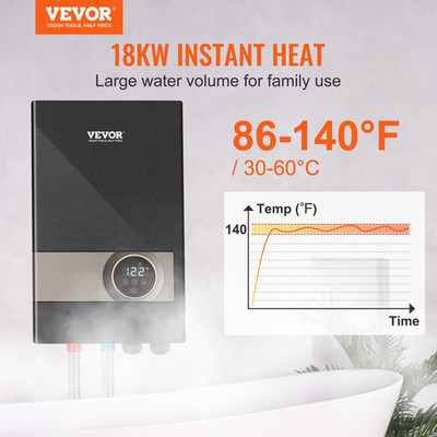 VEVOR Instant Water Heater, 18kw Electric Tankless Water Boiler, Digital Tempera