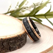 8mm Rose Gold Tungsten Carbide Band Comfort Fit Black CZ Stones Durable Ring