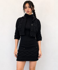 CHANEL 2pcs Black Cashmere Knit Sweater Turtleneck Dress 38 Jacket 40 Wool Small