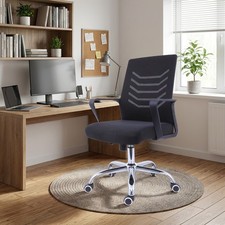 Black Swivel Office Meeting Room Chair Aluminium Base Fixed Armrests Mesh Back