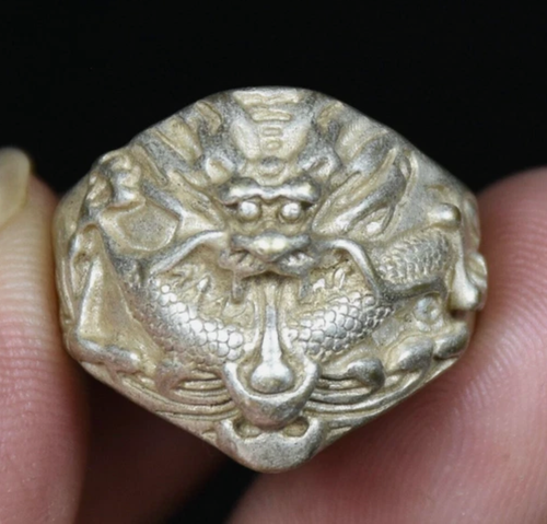 Alter chinesischer Glücksring Miao Silber Feng Shui 12 Sternzeichen Jahr Drache Reichtum - Bild 2 von 7