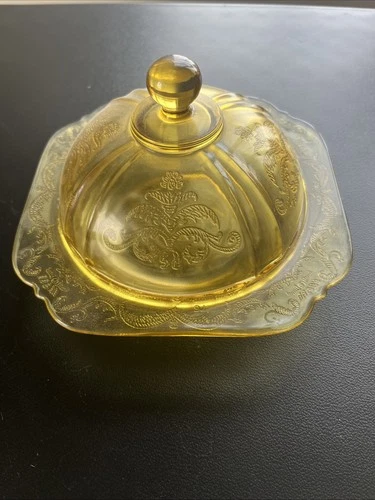 Antique Amber Indian Glass Depression Glass Butter Dish With Lid