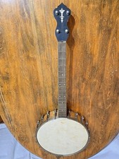 Antique 4 STRING TENOR BANJO BEAUTIFUL WOOD 20 LUG STRIPE NECK for repair