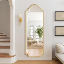 Arched Full Length Mirror Wall Mounted, 65"x22" Gold Metal Frame Full Body Mi...