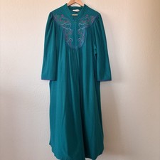 Vintage Vanity Fair House Coat Robe Aqua Blue Embroidery Trim Zipper XXL FLAWS