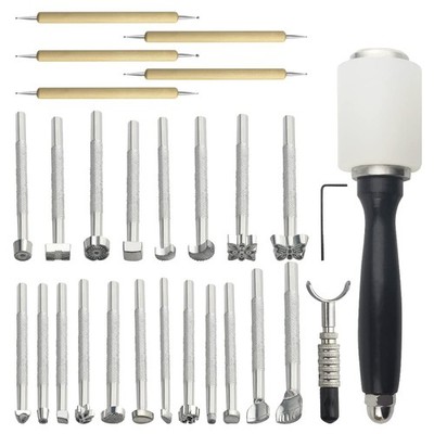 27 PCS Leather Stamping Tools Leather Carving Working Saddle Making Tools DIY...