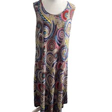 NWOT Womens XL Sleeveless Maxi Dress Bold Print Silk Polyester Blend Round Neck
