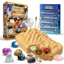 Gemstone Dig Kit for Kids with 2 Tools, Excavate 10 Real Gems, STEM Science M...