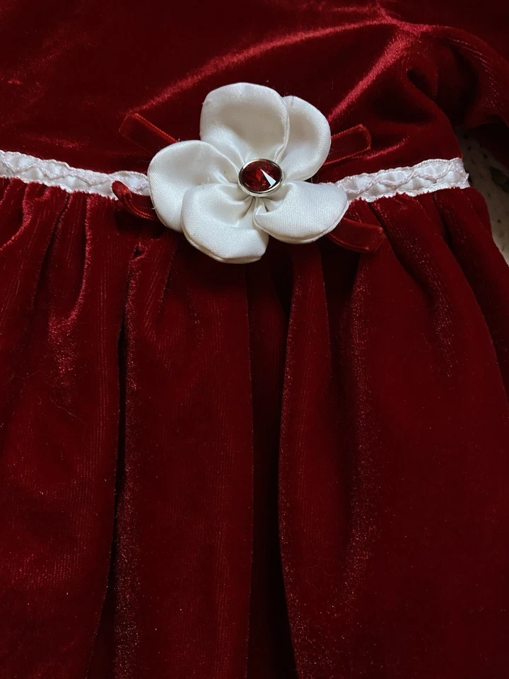 De Colección Niñas Rojo Terciopelo Formal Navidad Vacaciones Vestido Flor Estrás Corbata 2T/3T Foto 4 de 4