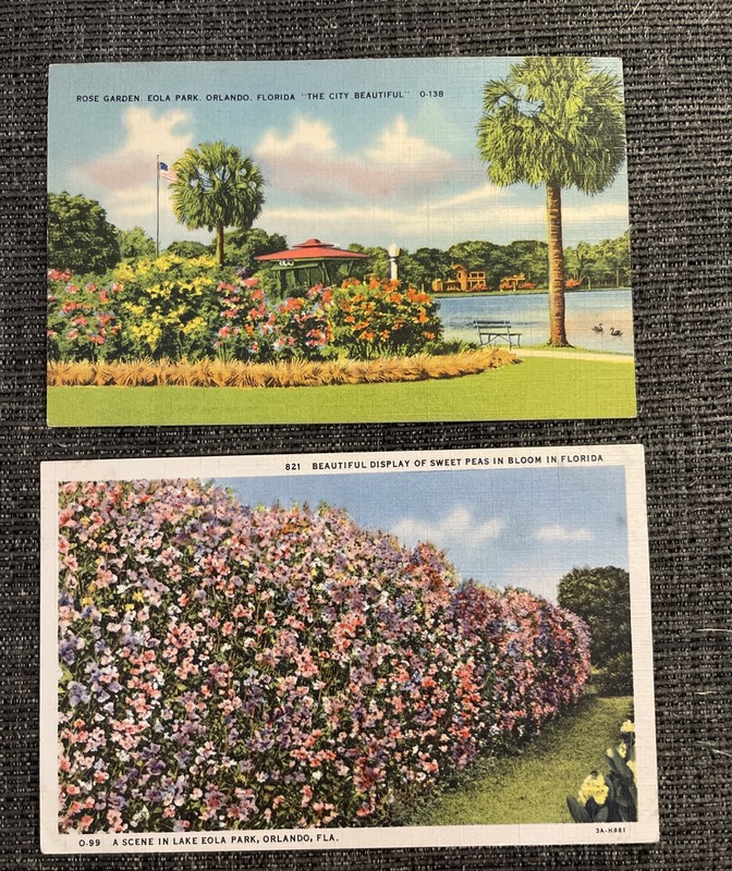 Linen Postcards Orlando, FL~ The Rose Garden & Sweet Pea’s At Lake Eola Park