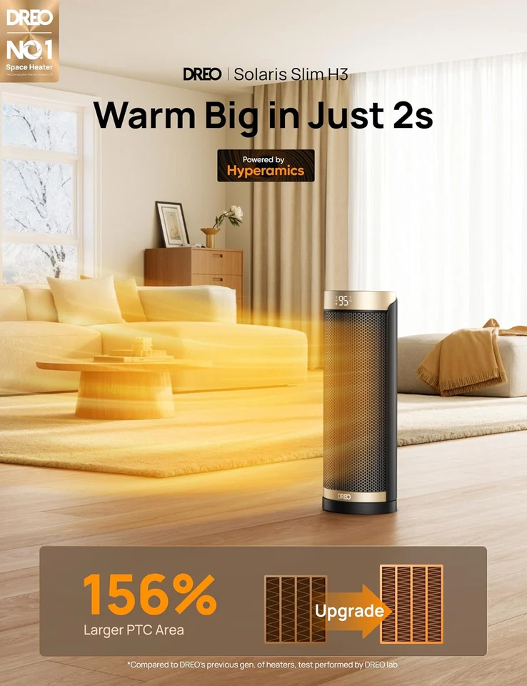 1500W Oscillating Space Heater | Quiet Ceramic, Remote, ECO Mode, 12H Timer - Image 2 of 4