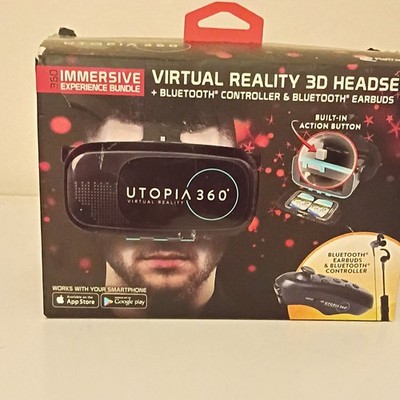 ReTrak Smartphone VR 3D Headset Bundle Bluetooth Controller Earbuds Black 6.3''