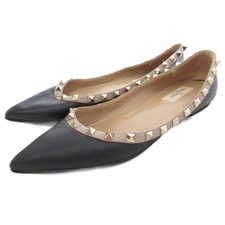 Valentino Garavani Flat Shoes Pumps Studded Pointed Toe 38 25cm Black AE GY19 Wo
