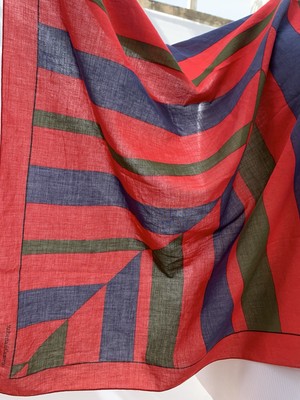 Roberta di Camerino Cotton Scarf 33x31  Red Green Blue Chevron   Has Stain #A7