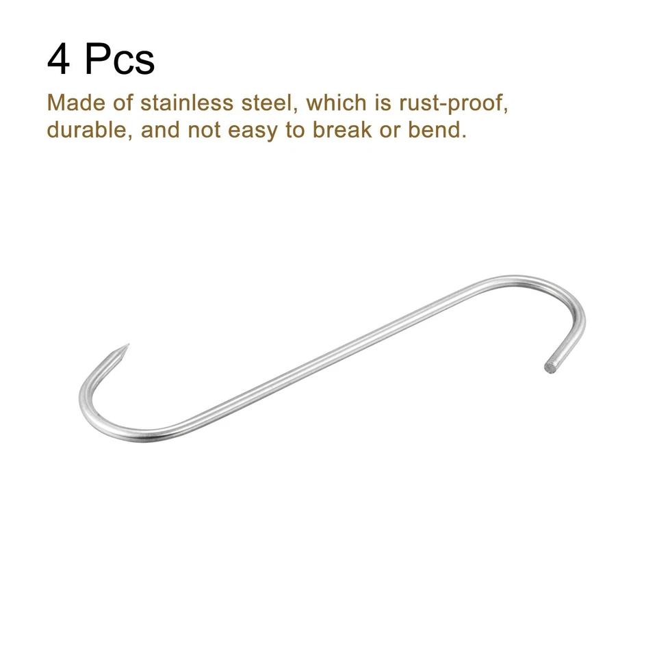 11.81" Meat Hooks 0.31" Thick Stainless Steel S-Hook Meat Processing 4Pcs - Image 3 of 4