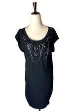 Alice + Olivia Dress Small Black Beaded Jeweled Short Sleeve Mini Whimsigoth