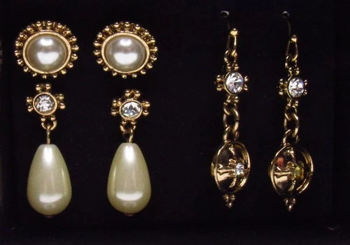 Vintage Rhinestone Pearl Earrings Revival Unworn Costume Jewelry