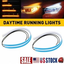 2/4PCS LED DRL Slim Amber White Flexible Turn Signal Strip For Headlight 23.6"