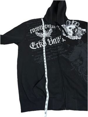 Vintage Ecko UNLTD 3XL Rawthentic Hoodie Y2K Full Zip Black/white Skull graphics