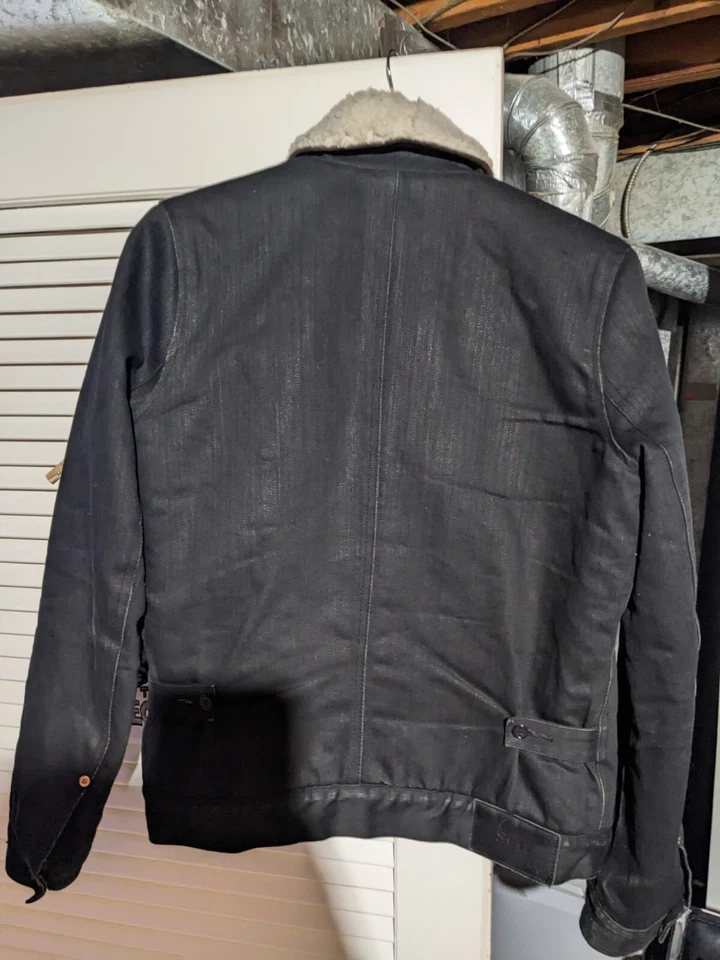 Chaqueta de mezclilla negra forrada Shipley Halmos Sherpa para hombre Foto 4 de 4
