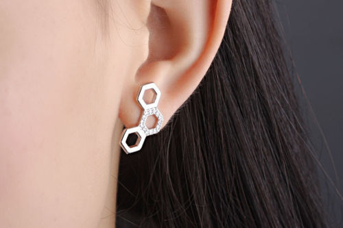 New Women Jewelry 925 Silver Plated Cubic Zirconia Small Dainty Stud Earrings - Picture 2 of 6