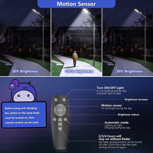 TENKOO Solar Street Light Outdoor-60000LM 1000W Motion SensorLED Lamp Waterproof - Picture 3 of 7