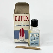 Vintage Cutex Oily Cuticle Remover Empty Glass Bottle Wood Tool Box Advertising