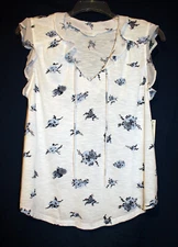 Lucky Brand Women's L Blue on White Floral Sleeveless Blouse Shirt Top NWT