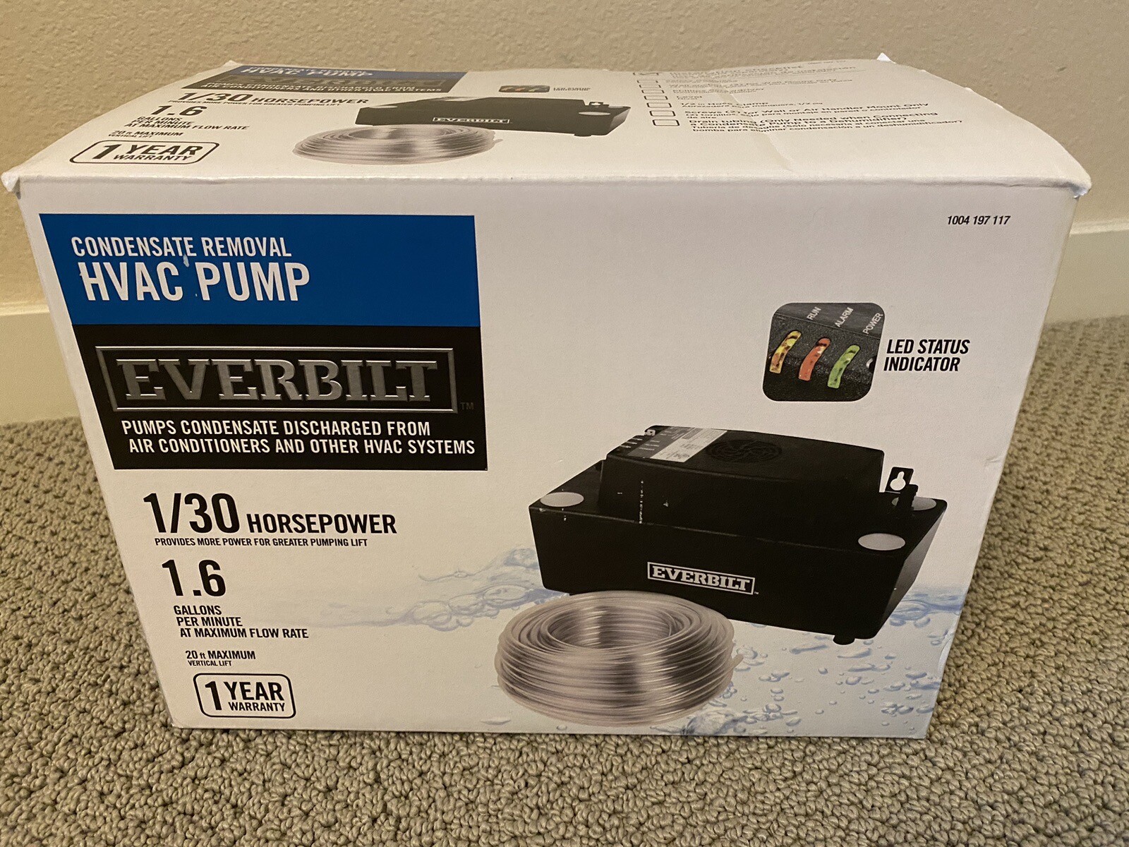 Everbilt 120Volt Condensate Removal HVAC Pump Only 1/30 HP 1.6 GPM eBay