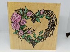 Rubber Stamp Rose Heart Wreath by Stampendous 4 x 4
