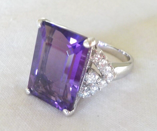 14K White Gold Solitaire Amethyst Diamond Ring - 8.30 gms, Sz 7.75, 12.58 ctw - Picture 2 of 14