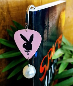Pink & Black PLAYBOY GUITAR PICK Handmade Silverplate BOOKMARK   *Moving Sale*