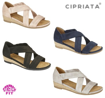 LADIES CROSSOVER Stretchy Sandals Black 