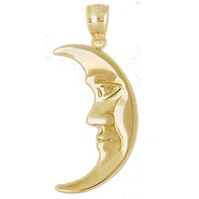 New 14k Yellow Gold Crescent Moon Face Pendant