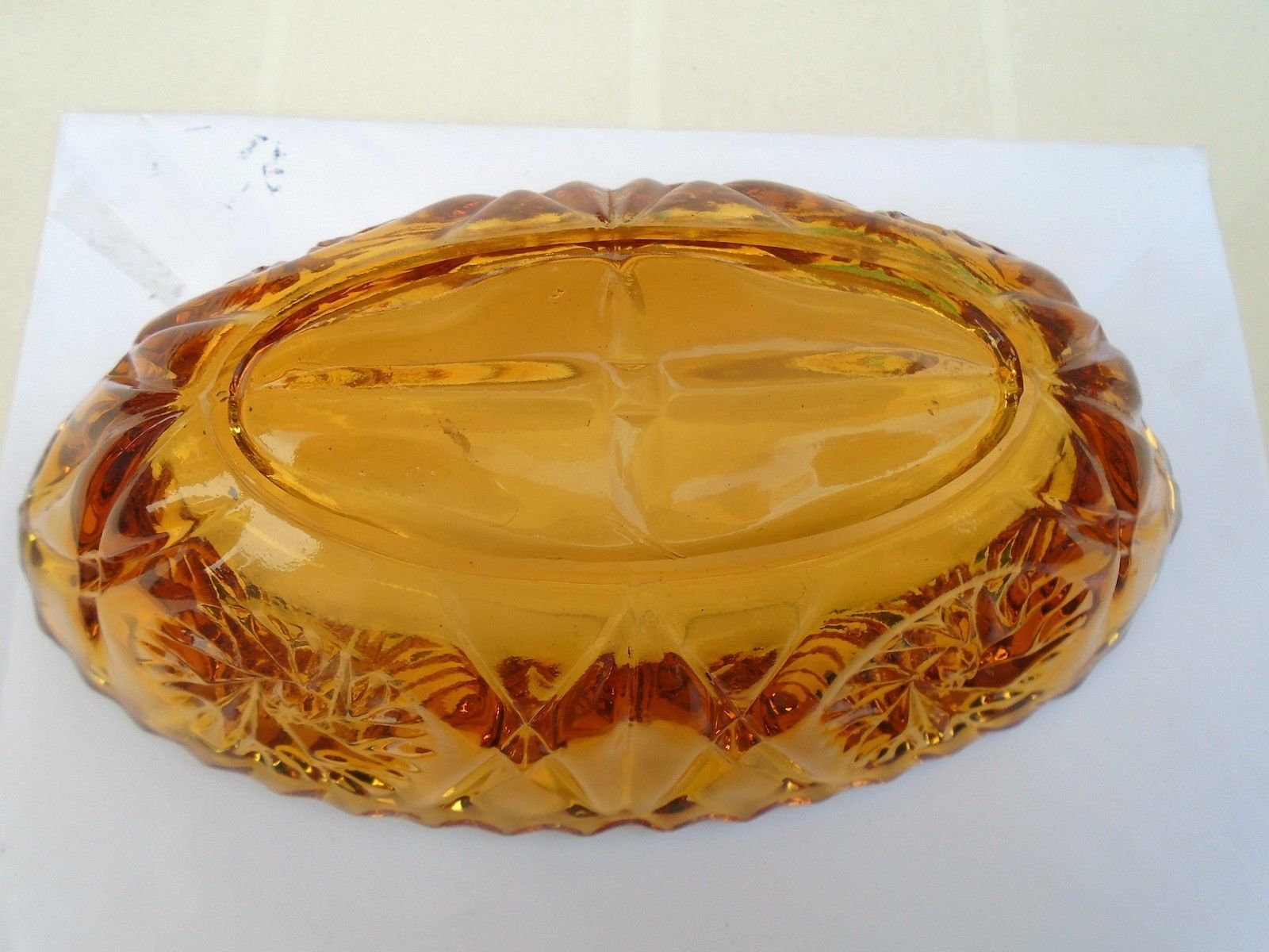 Vintage Retro Pressed Glass Oval Bowl with Sawtooth Rim Trinket Bon Bon
