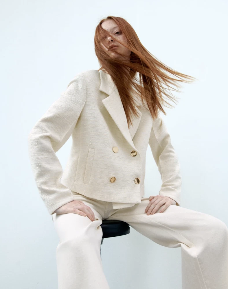 ZARA WOMAN NEW TEXTURED CROPPED BLAZER SHORT JACKET ECRU WHITE 2361 135 XS