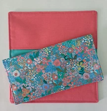 Cotton Fabric Turquoise Floral Checkbook Cover