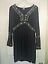 miniature 1  - SOAKED L 12-14 Black Boho Embroidered V-Neck Dress Tunic Cover-up A-Line Flared