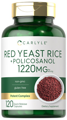 Red Yeast Rice with Policosanol | 1220mg | 120 Capsules | Non-GMO | by Carlyle