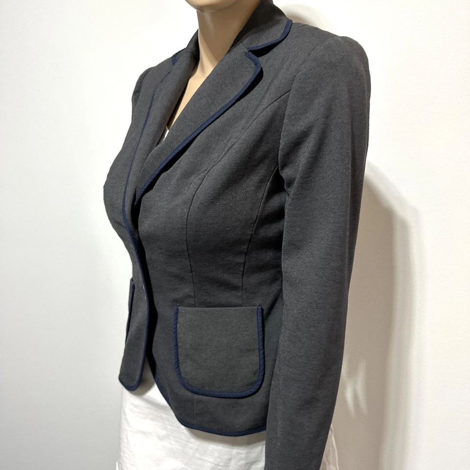 Blazer gris manga larga Boden para mujer forro floral azul marino tubo talla 6 R Foto 2 de 4