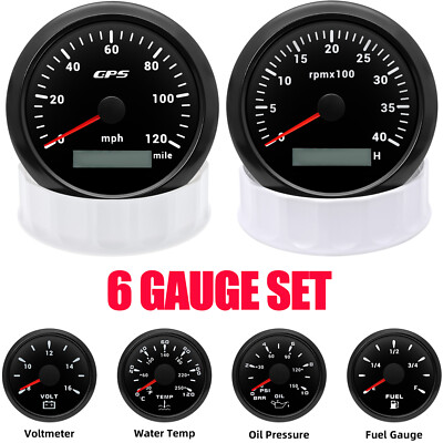 85MM Boat GPS Speedometer 120MPH&Tacho 4000RPM&52MM Fuel/Temp/Oil/Volt Gauge Set