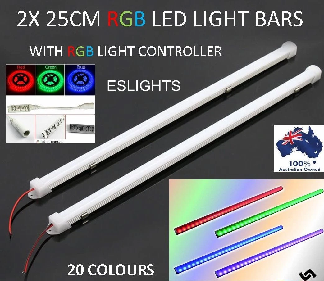 2X 25CM LED STRIP LIGHT BARS RGB MULTI COLOUR CHANGING 12V CAMPING CAR UTE 4WD